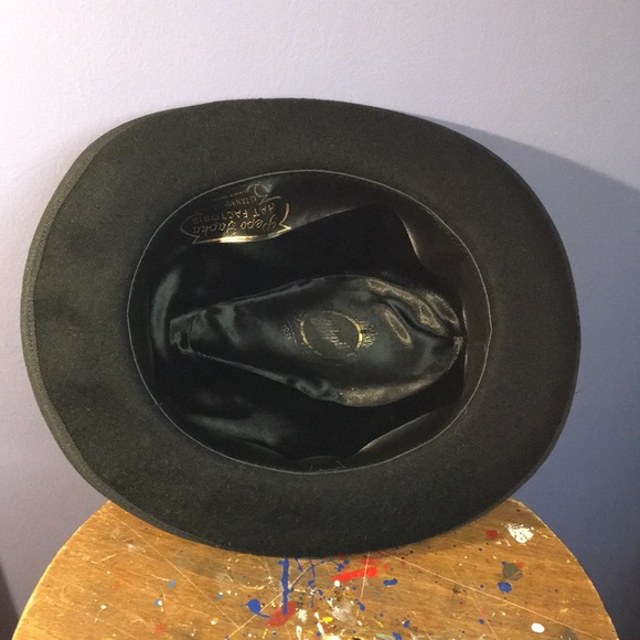 Vintage Pepo Sapka hat factorie Istanbul black felt Homburg 2” wide brim cap - Picture 11 of 12